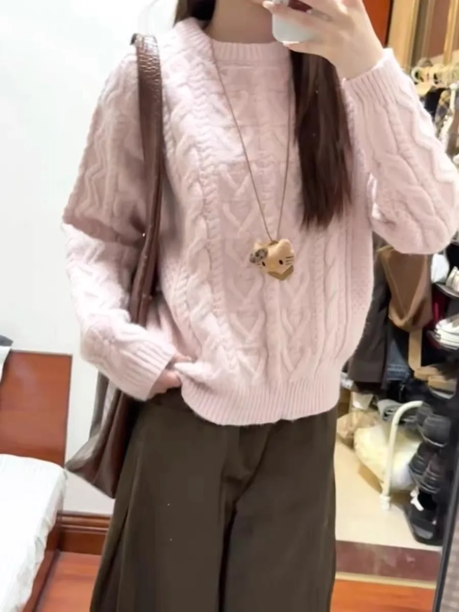 Coréen Sle Thiened doux rose torsadé tricots femmes automne hiver étudiant couche de Base pull à la mode haut chaleur émission