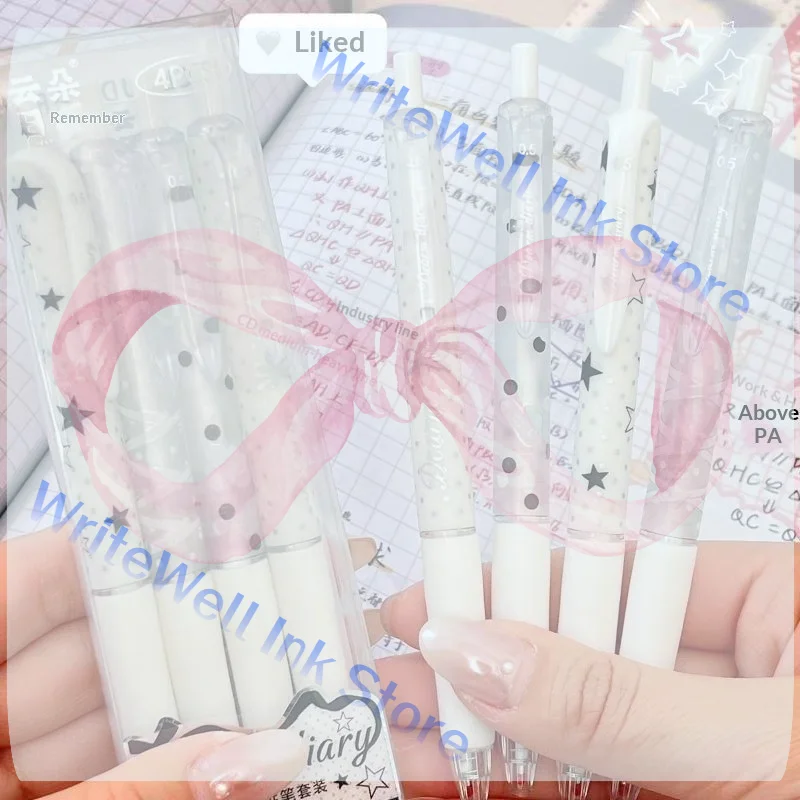 Lot de 4 stylos à pression à pois et étoiles, haute qualité, séchage rapide, écriture fluide, spécial étudiant, stylo pinceau, stylo neutre à pression