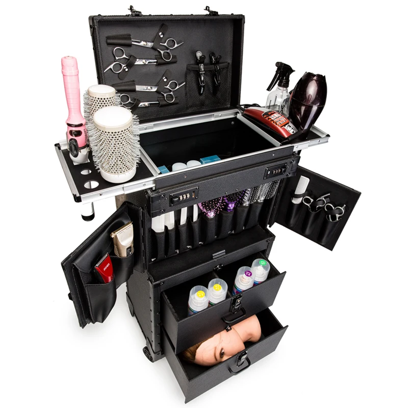 Hairdressing kit Tiktok, the same style of retro hairdresser, bone ash level big work box, double drawer push shear oil head kit