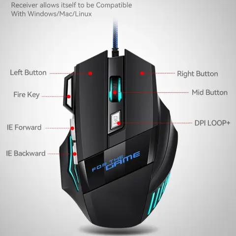 G6 USB Wired Gaming Mouse 7 Button 5500DPI Adjustable Optical Ergonomic E-sports Mice for Laptop PC Xiaomi HUAWEI Samsung Pad