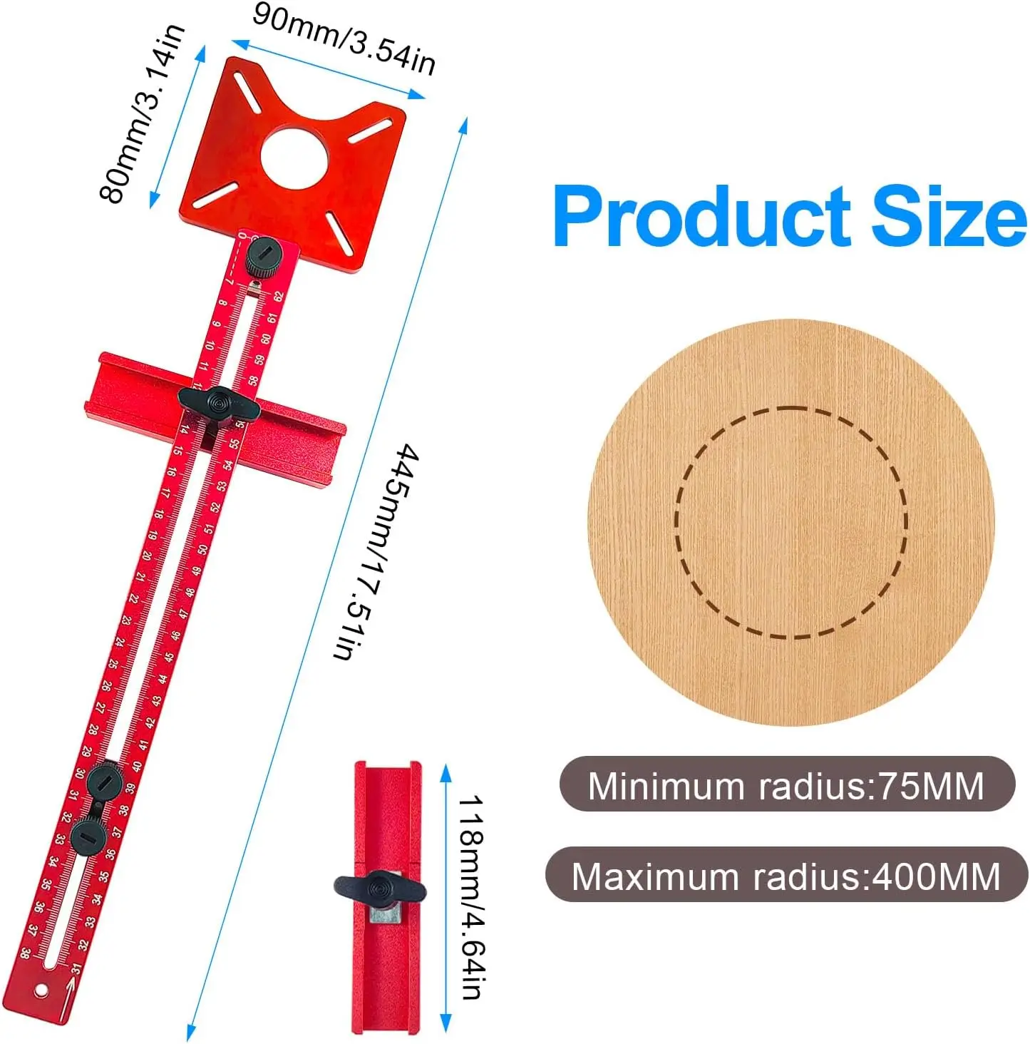 3-in-1 Aluminum Alloy Carpenter's Ruler for Woodworking Edge Trimming round Line Marking Positioning round Hole Grooving Locator