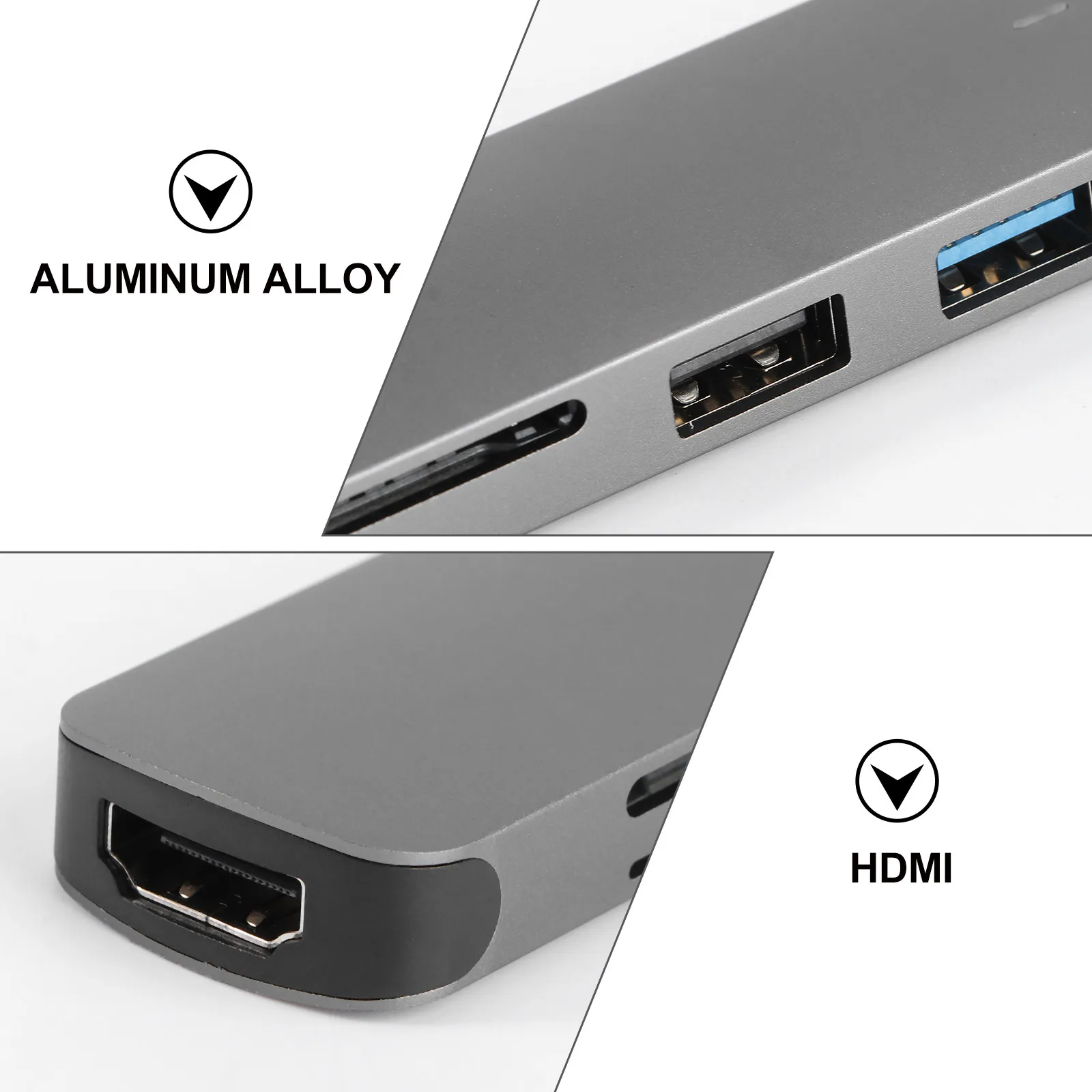 5-in-1 USB Hub Type-C Multi-Port Aluminum Alloy Data Transfer Adapter for Laptop Phone Tablet USB 3.0 High-Speed Expansion Dock
