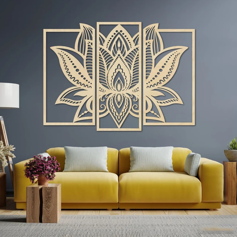 Large Mandala Wall Art Decor Laser Cut Peach Wood Hanging Painting Housewarming Gift For Living Room Interior Room Decoration