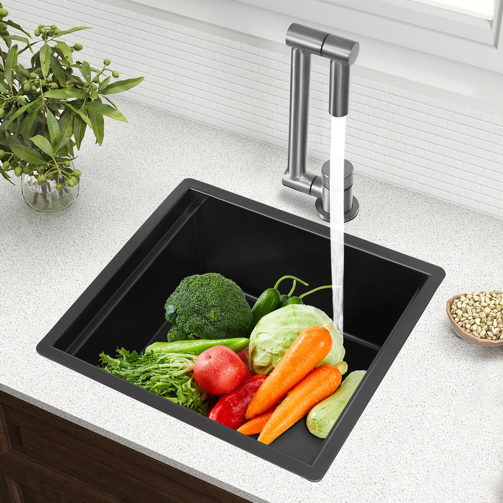 

304 Stainless Steel Kitchen Sink 11.4x13x6.5in Undermount Flushmount Sink with 360° Rotating Faucet Bar Sink with Cover for Home