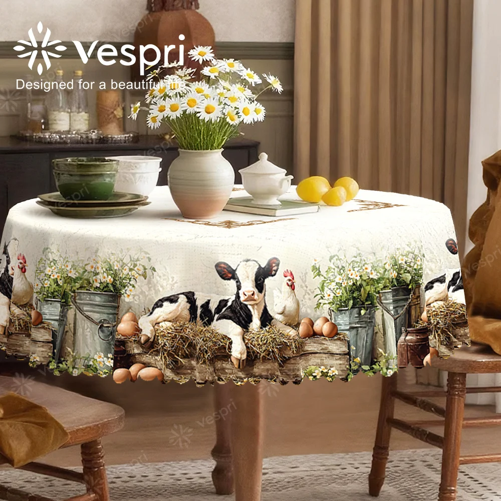 Polyester printed tablecloth, featuring cute cartoon snack patterns, a food-themed Vespri farmhouse-style tablecloth, whiteyzb