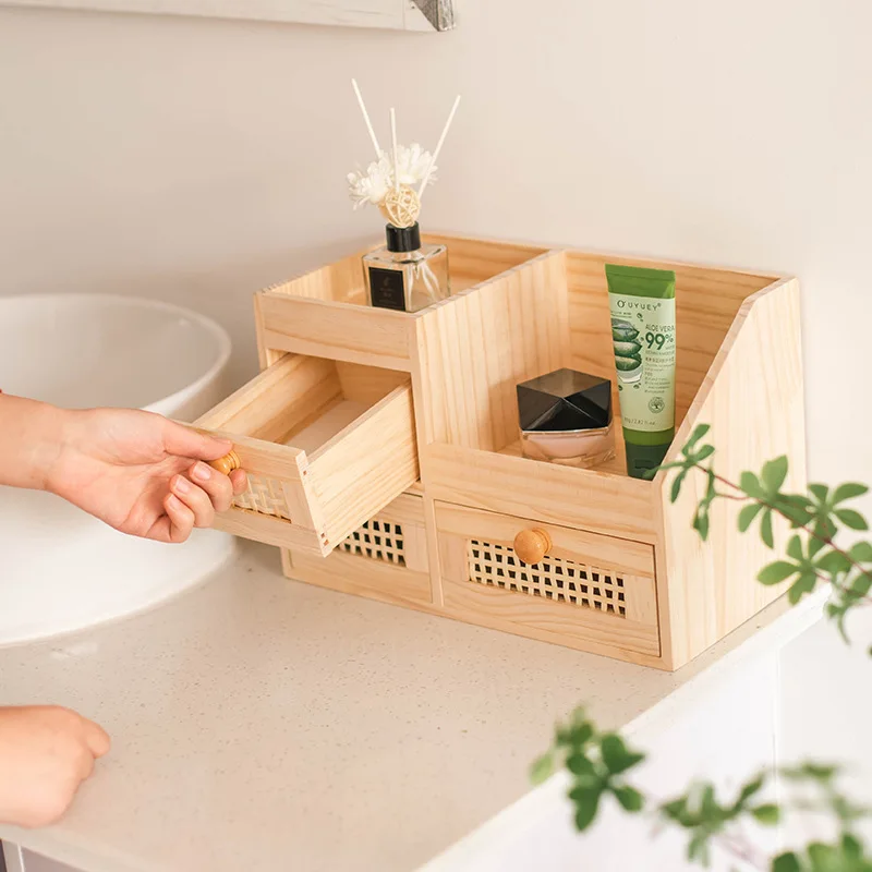 

Wooden Desk Organizer Mini Bamboo Desk Drawer Organizer,Tabletop Storage Box for Office/kitchen Counter/Bedroom