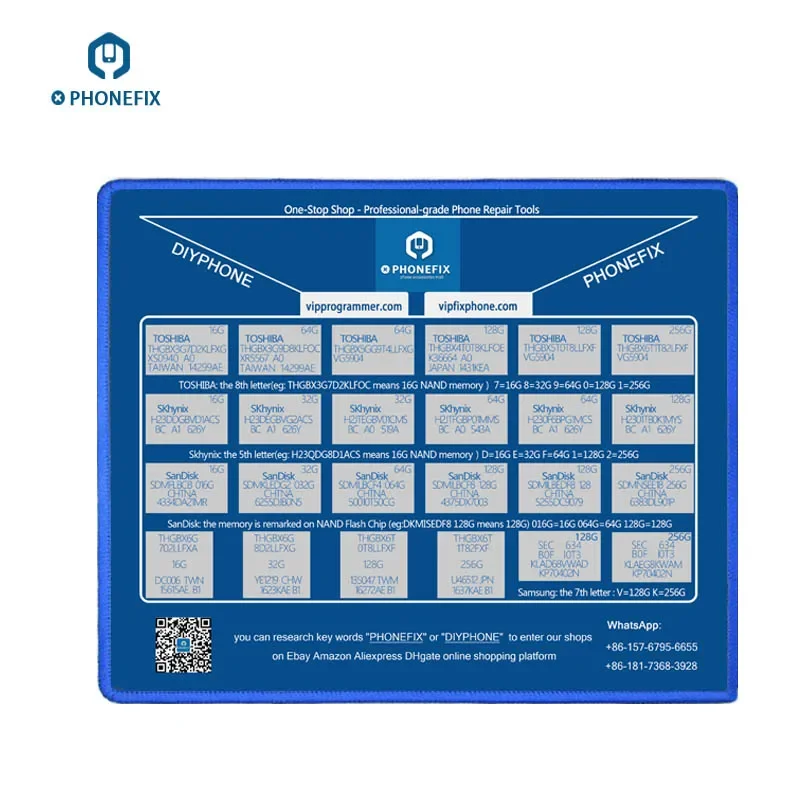 iPhone motherboard repair assistant mouse mat with NAND memory comparison table and memory capacity mouse pad for phone Repair