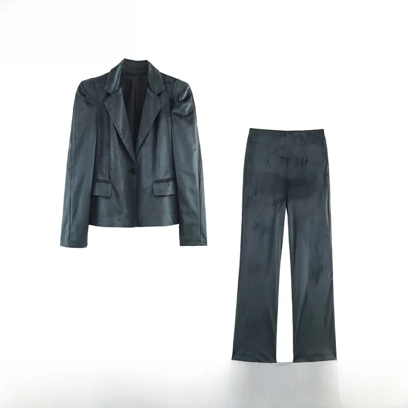 Aksamitny garnitur damski: marynarka i spodnie z rozszerzanymi nogawkami, nowość na jesień i zimę, elegancki, długi rękaw, ciepły, modny, dopasowany krój...