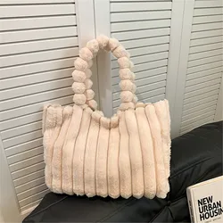 Plush Shoulder Bags For Women Luxury Designer Winter Ladies Soft Furry Tote Handbag Fashion Female Large Capacity Underarm Bag