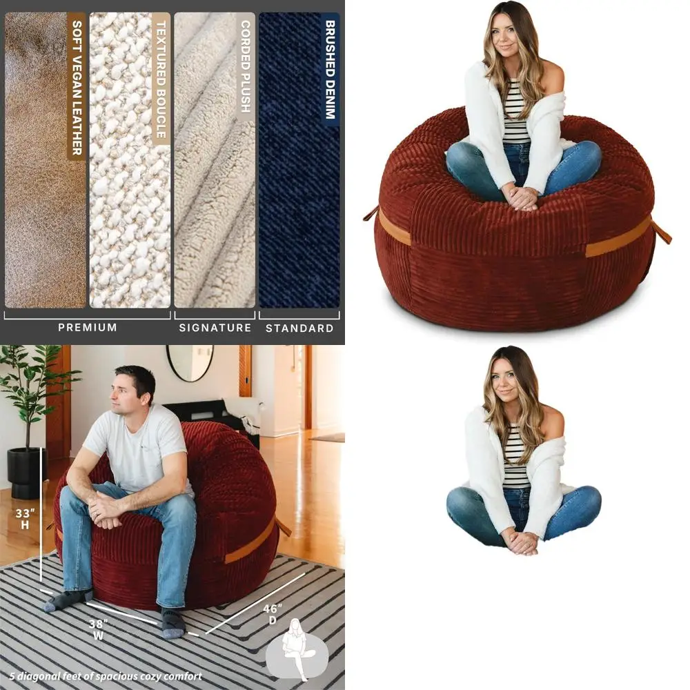 

Oversized Bean Bag Chair for Kids, Teens, and Adults - Deep Terracotta, Plush, Removable Cover, 5-Foot Reading and Gaming Seat