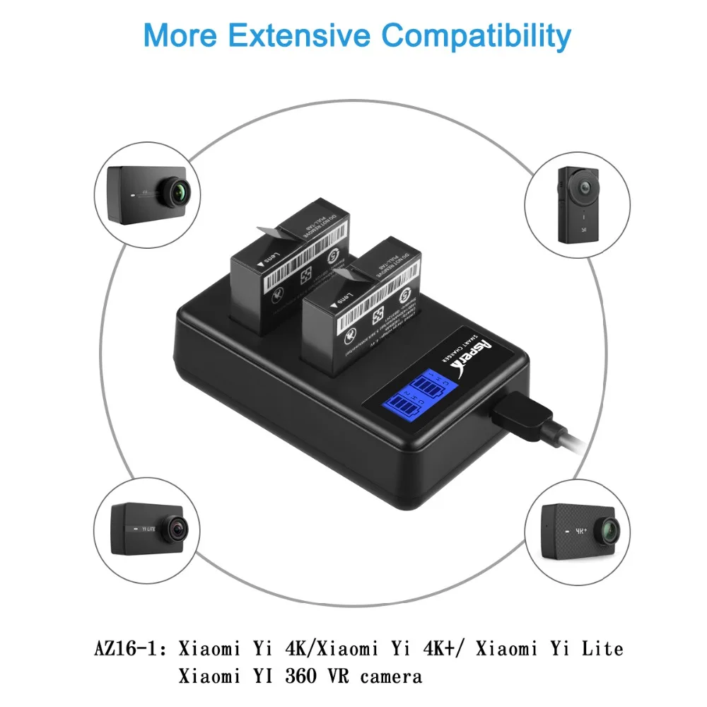 1400mAh 3.85V Bateria AZ16-1 AZ16 1 Bateria + podwójna ładowarka LCD USB do Xiaomi Yi 2 4K oryginalne kamery Xiao Mi Yi Lite