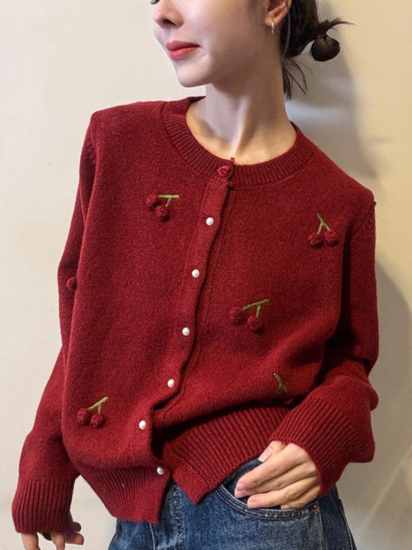 Faionable Winter Commute Long Sve Strickjacke Vielseitiger Camere-Pullover mit einem Knopf-Design Ele mat Sle