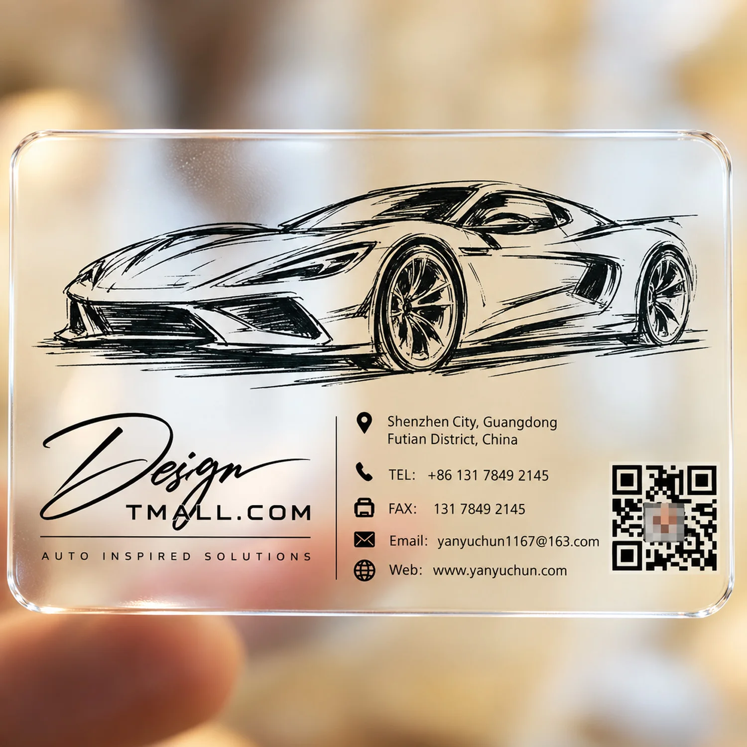 Custom Clear Glossy Acrylic Business Card No Frosted Finish Personalized Logo QR Code Transparent Name Card