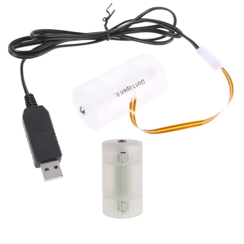 E56B 100/200cm USB 5V 2A to 3V1A LR20 D False Battery Elimination Line Adapter Cable Cord for LED Light/Toy/Clocks