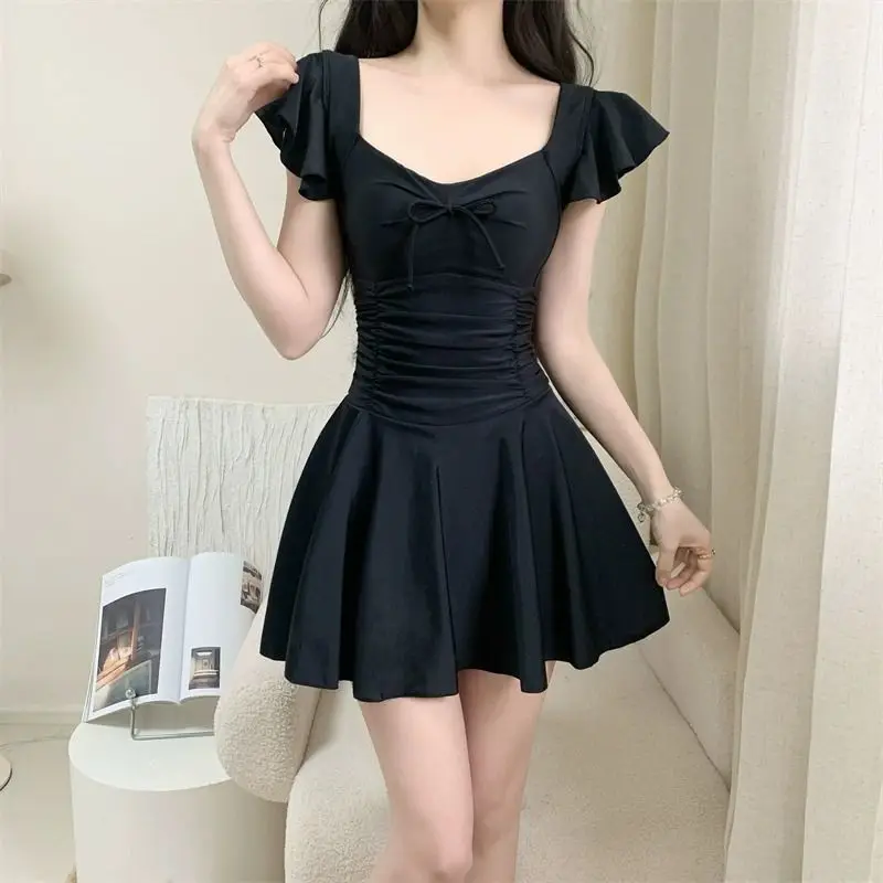 2026 New Women Skirted Swimdress Short Sleeve Tummy Control Swimsuit With Padding Slimming Hot Spring Bathing Suit view 2