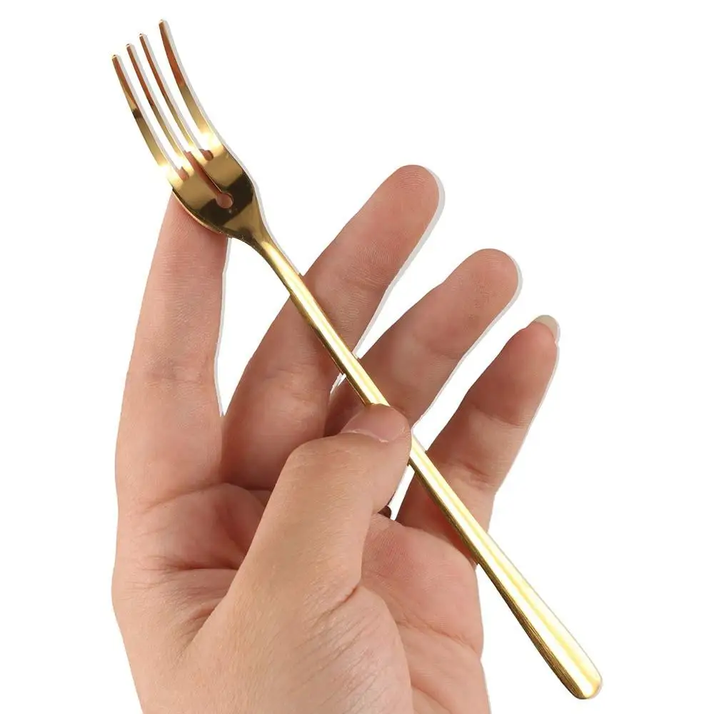 

Unique Long Handle Stainless Steel Dessert Fork Silver/gold Korean Dinner Fork Four Tine Fruit Forks Salad