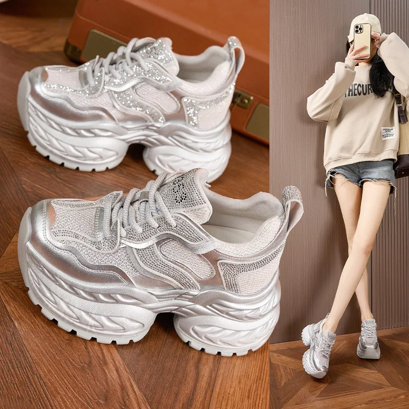 10cm Daddy Shoes for Women Summer New Style Outdoor Versatile Tire Thick Sole Height Increasing Breathable Casual Sports Shoes