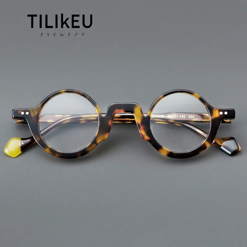 Vintage Acetate Tortoiseshell Small Round Eyeglasses Frames Men Computer Myopia Reading Glasses Frame Women Korean-style Eyewear
