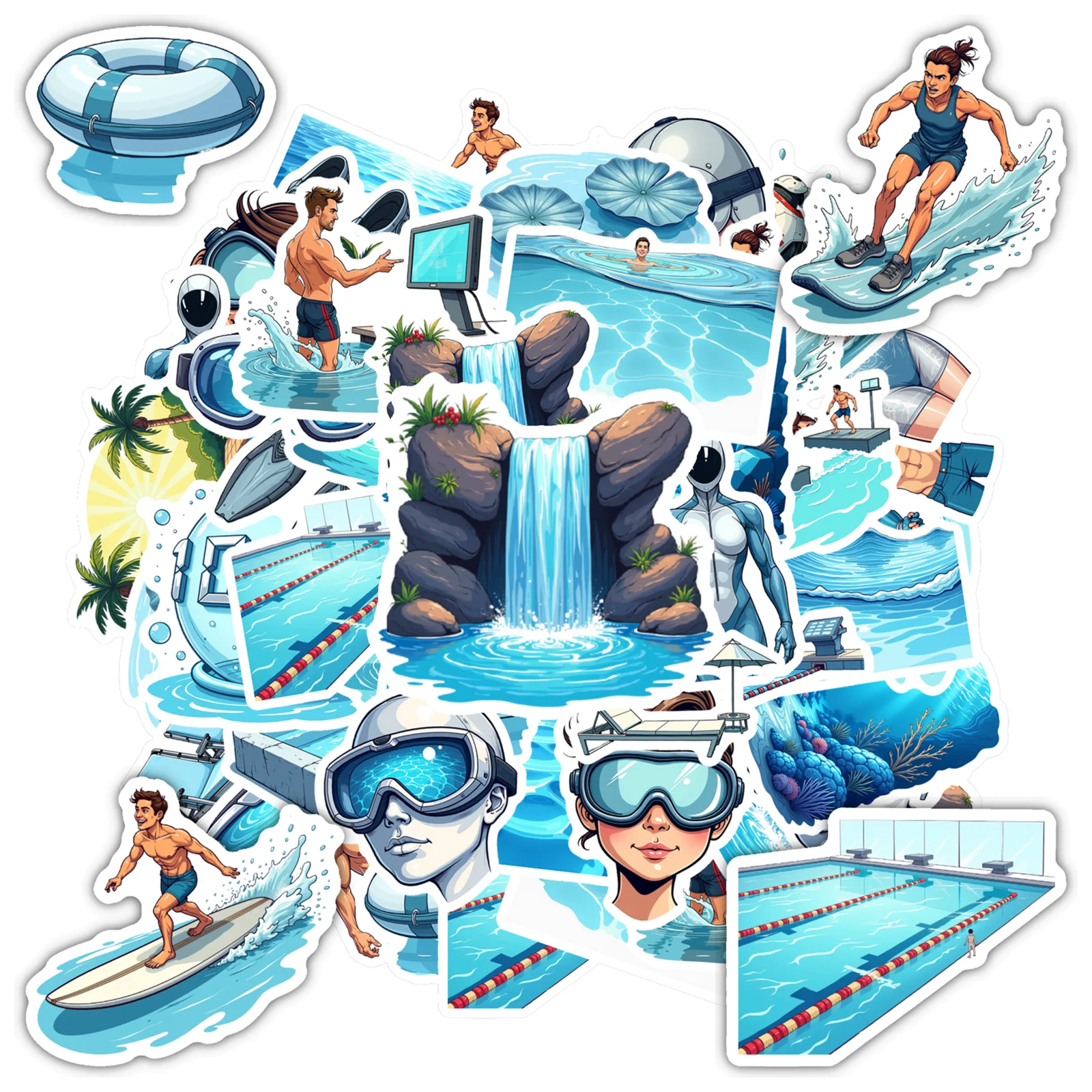 

35pcs-50pcs Decals Sporty Stationery Stickers Surfer Decals Swimming Graffiti Decals For Laptop Fridge Phone