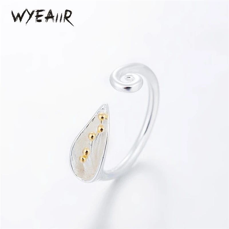 

WYEAIIR 925 Sterling Silver Aloe Vera Fresh Cute Flower Literature Student Gift Fine Jewelry Resizable Opening Female Ring