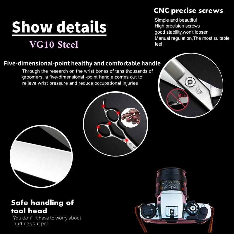 Crane Left Hand Professional Shears Set VG10 Steel 7 Inch Pet Scissors Kit Dog Grooming Straight Curved Chunker Thinning Cutt
