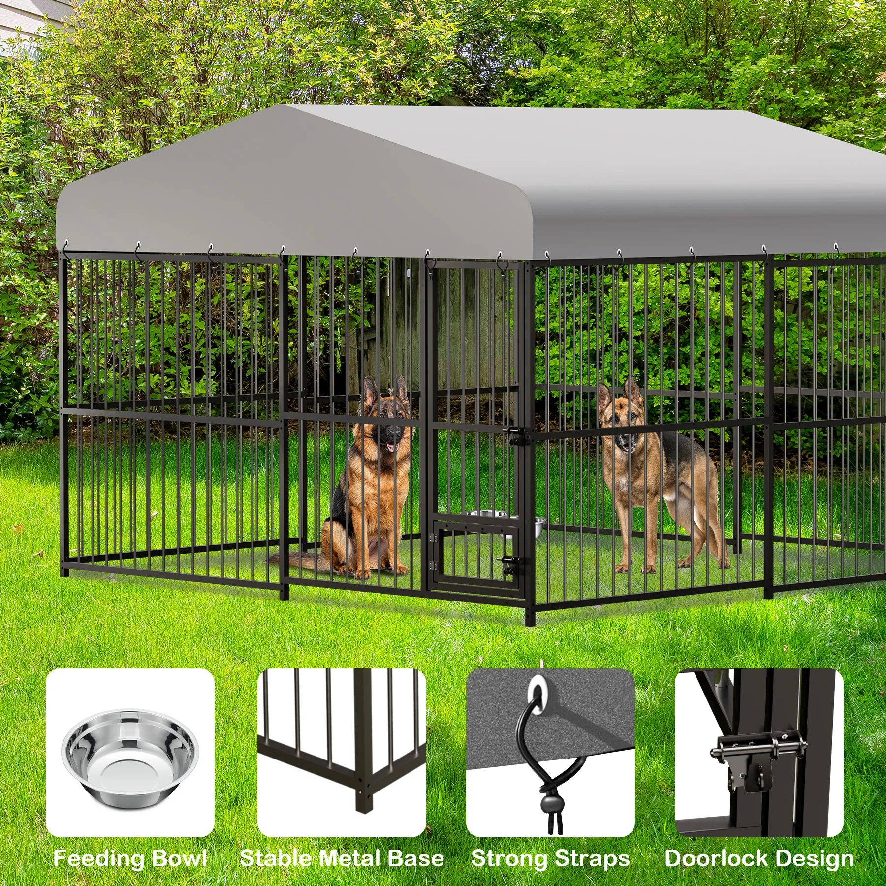 10X10X6FT Large Outdoor Dog Kennel, Heavy Duty Dog Cage with Roof, Dog House with Safety Locks,UV & Water Resistant Proof Cover