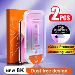 2PCS Crystal Dust-proof HD Tempered Glass for IPhone 16 13 11 12 Pro Max Mini XS MAX X 15 14 PRO MAX PLUS Screen Protector