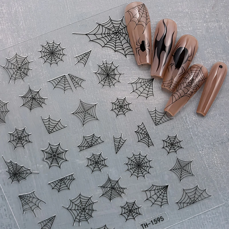 Adesivi per nail art 3D Halloween Decalcomanie per unghie fantasma ragnatela luminosa per accessori per la decorazione del manicure Y2K del festival