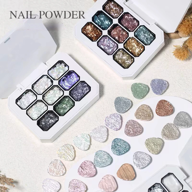 

9 colors In 1 Nail Glitter Powder Wedding Bride Nail Design Aurora Dust Manicure Holographic Effect Fairy Powder Polish Flake