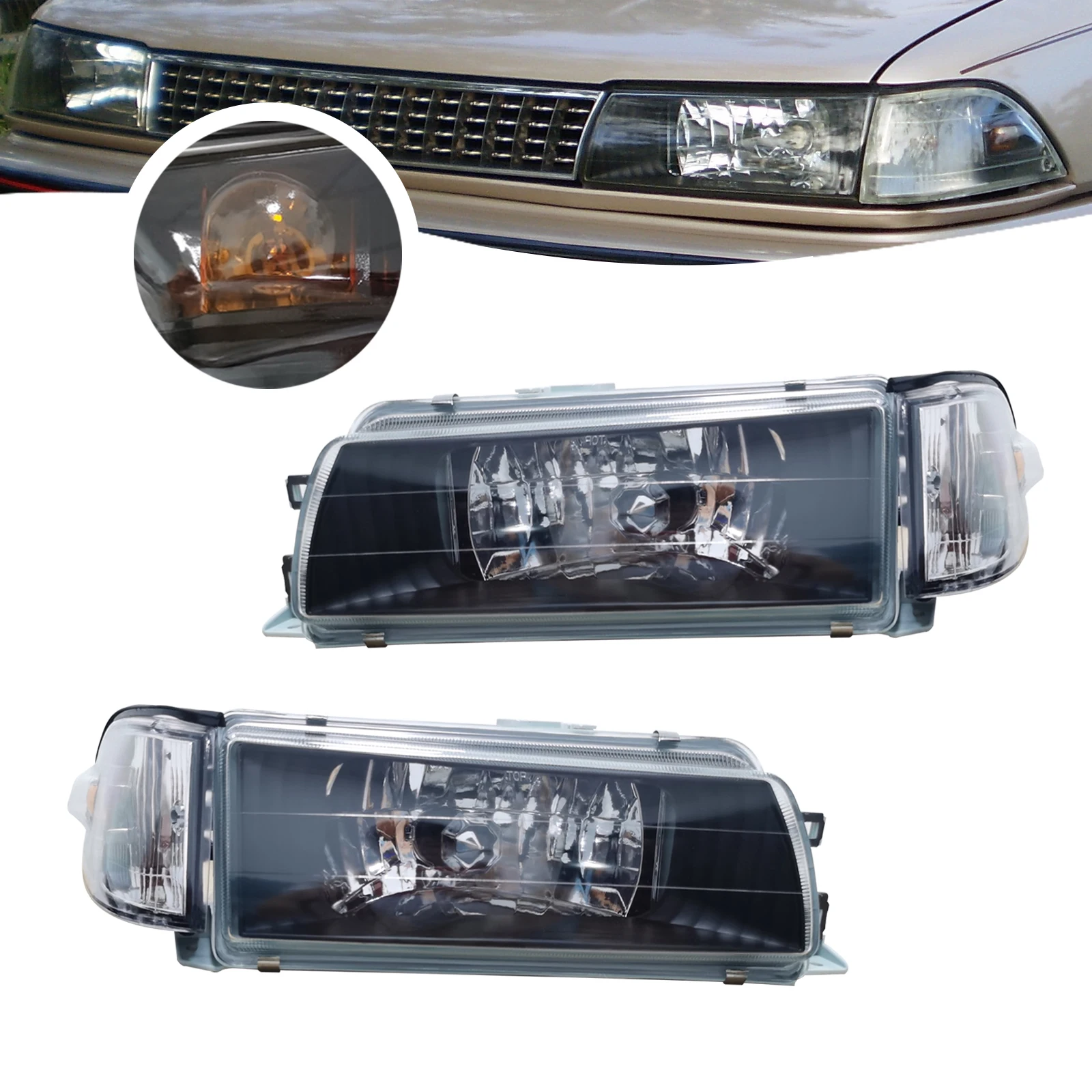   Left Right Halogen Headlight Assembly For 1988-1992 Toyota Corolla Sedan/Wagon Headlamps +Corner Lamp 8115002020 8111002020