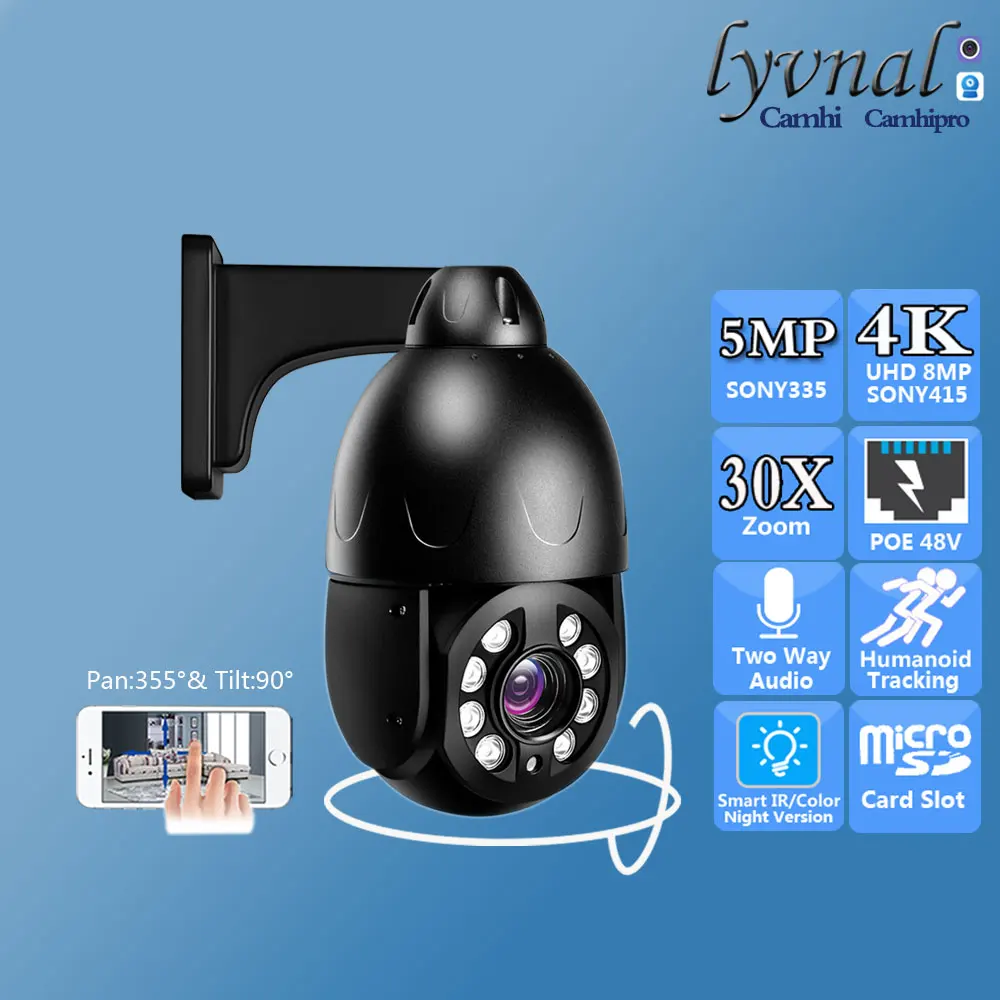 

SO-NY415 4K 8MP Security IP Camera POE PTZ Dome 30X Zoom Auto Human Tracking Outdoor Two Way Audio IR&Color Night Vision