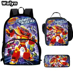 3Pcs Set Blaze and the Monster Machine School Backpack with Lunch Bag Pencil Bag for Primary 1-3,Cartoon School Bag for Boys