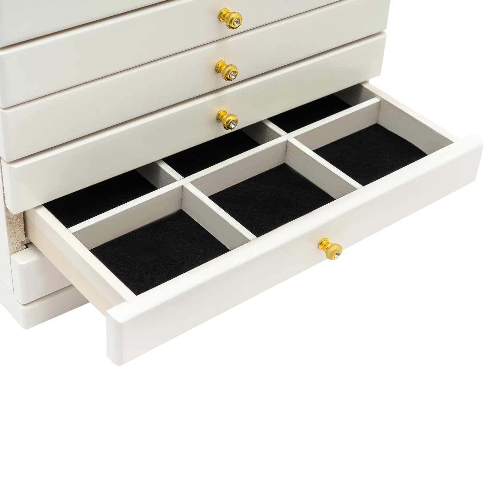 6-Schichtige Schmuck-Aufbewahrungsbox mit Spiegel, Kleeblatt-Gravur, Schmuck-Organizer, Weiß, Vintage-Stil, Aufbewahrungsbox für Ohrringe und Ringe – Detail 12
