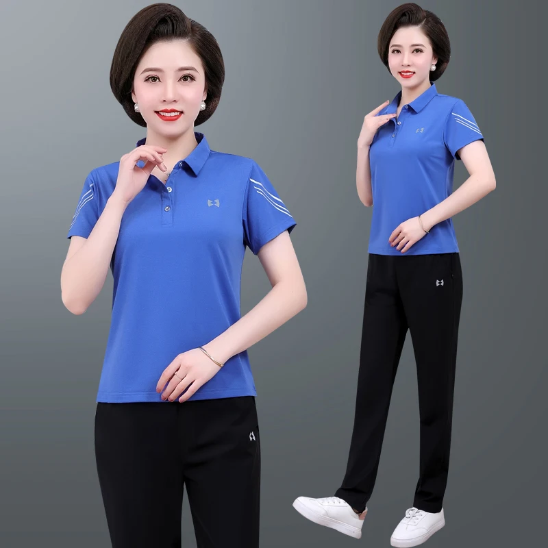 

Ice Silk Summer Sportswear Casual Set Women's Faionable Top And Bot Two Piece Set Loose Fit ort Sve T-irt