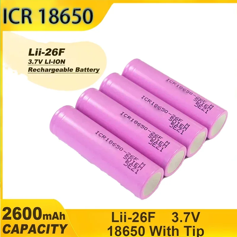 For Samsung 18650 26F Batteries Rechargeable Li-ion Battery 2600mAh ICR18650 3.7V ICR18650  For Flashlight use