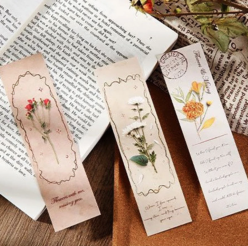 Pembatas buku bunga Retro kering tanaman kreatif pembatas buku gaya bunga sederhana hadiah ulang tahun buku panduan membaca klip buku potongan keras