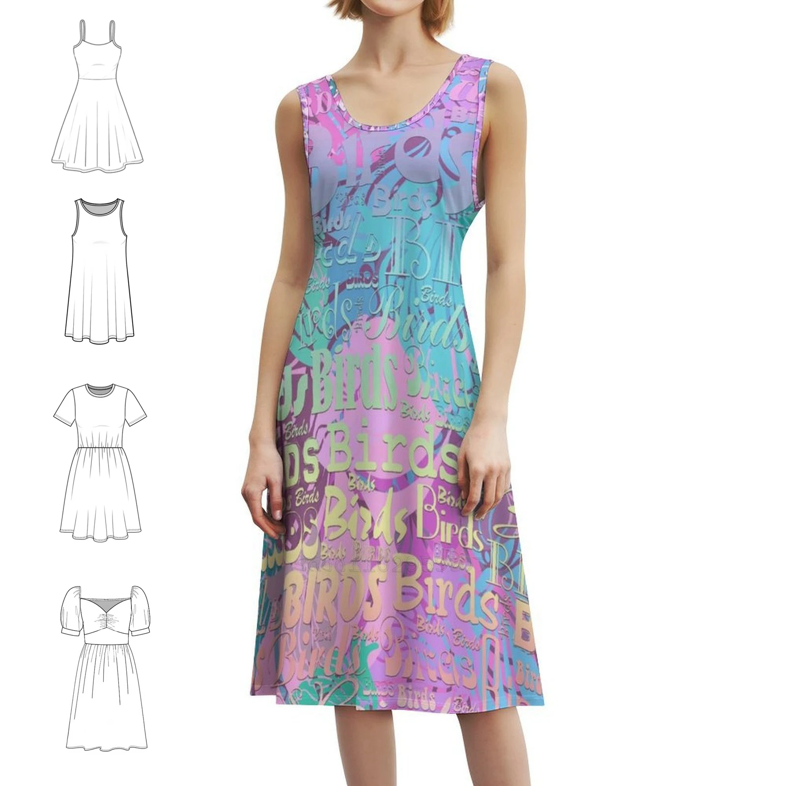 

Винтажное богемное платье с буквами и птицами V1, варианты пышных рукавов или без рукавов для женщин, платье Birds Ucelli Des Oiseaux VGel