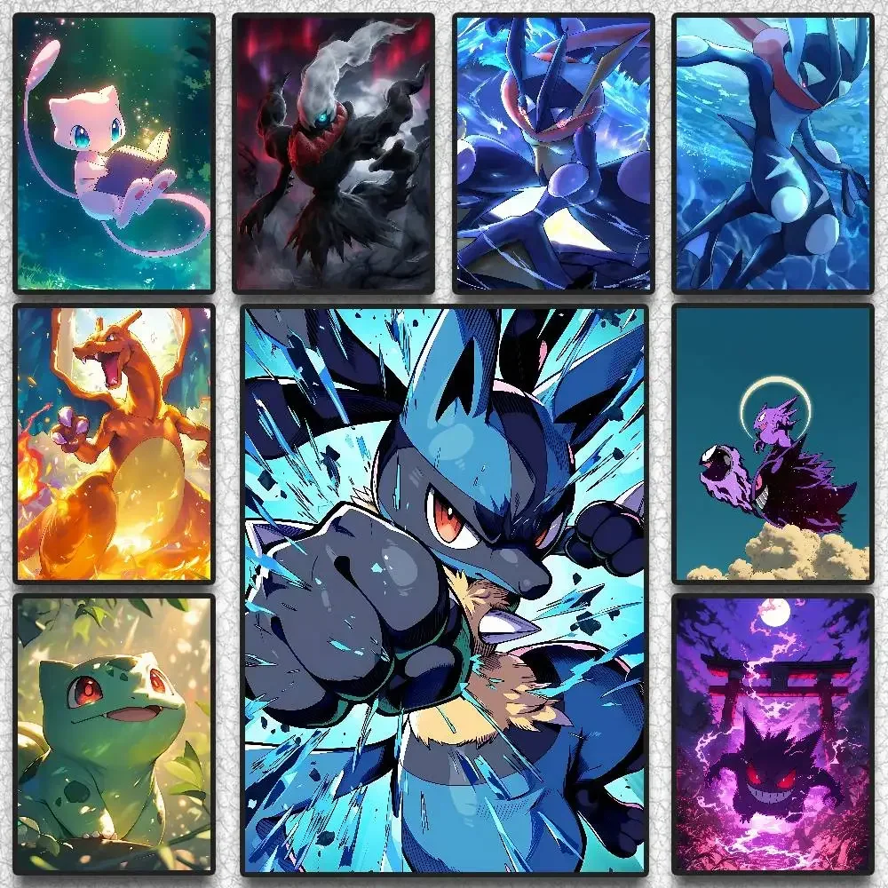 Frameless canvas paintings,Pokemon Peripherals Lucario Greninja Pikachu Anime Canvas Poster Wall Decor