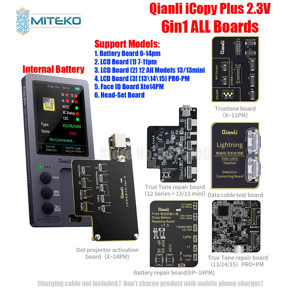 Qianli iCopy Plus 2,3 v 6 en 1 LCD reparación de tono Ture 7-15 Pro Max y soporte de placa de batería 6to14pm Face ID X-14 auriculares vibradores