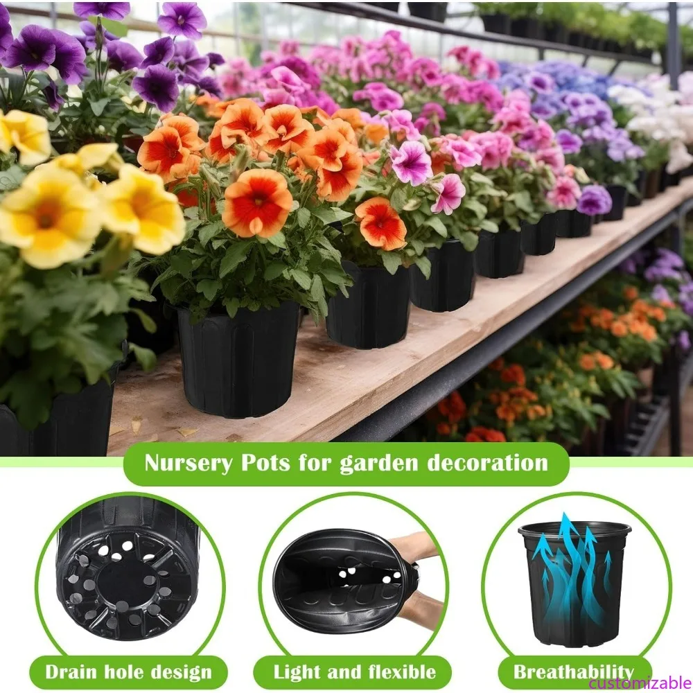 

600 Pack 1 Gallon Nursery Pots with Plant Labels, Soft Plastic Seedling Pots for Nursery with Drainage