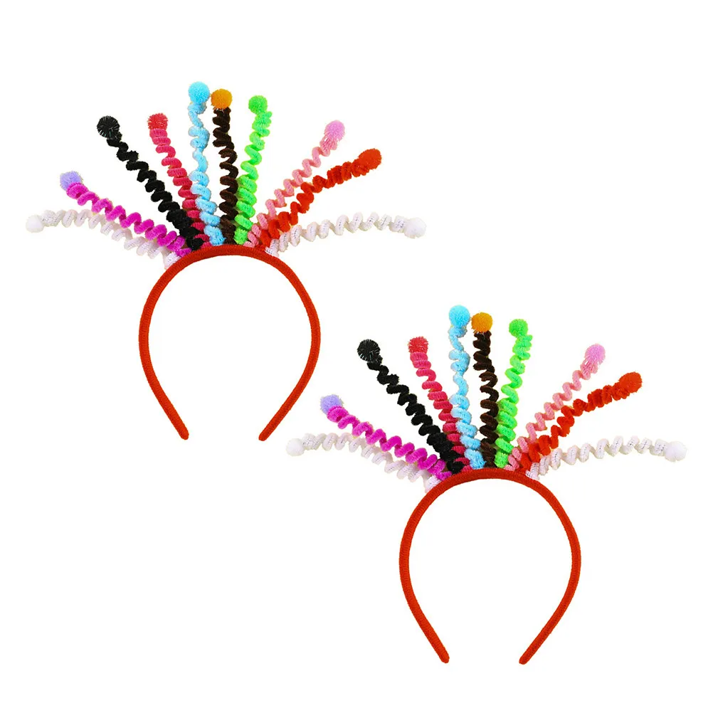 

2 шт. разноцветные повязки на голову с шариками, забавные обручи для волос, милые аксессуары для вечеринок, косплея, фотосессий, повязка на голову с шариками