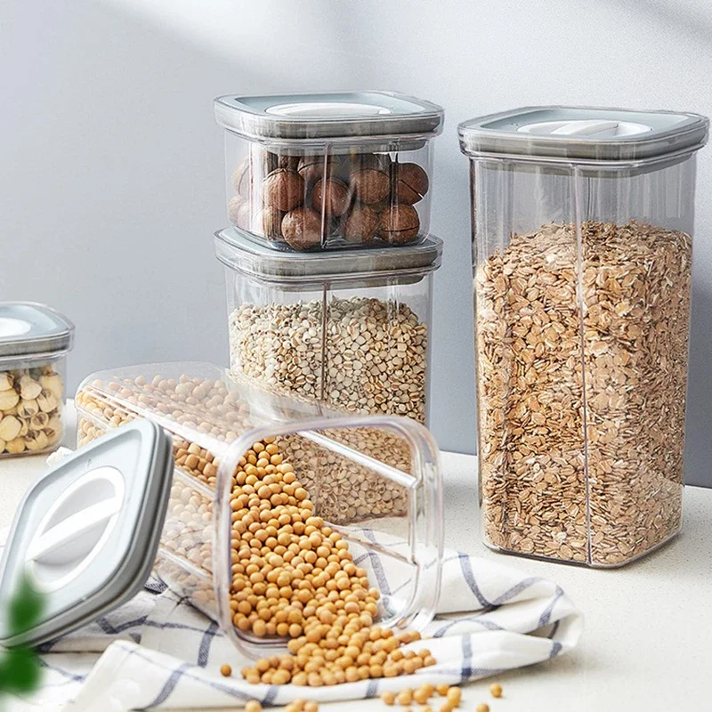 

Plastic Sealed Spices Cereal Storage Jars Container Kitchen Condiments Rice Dispenser Transparent Food Candy Preservation Box