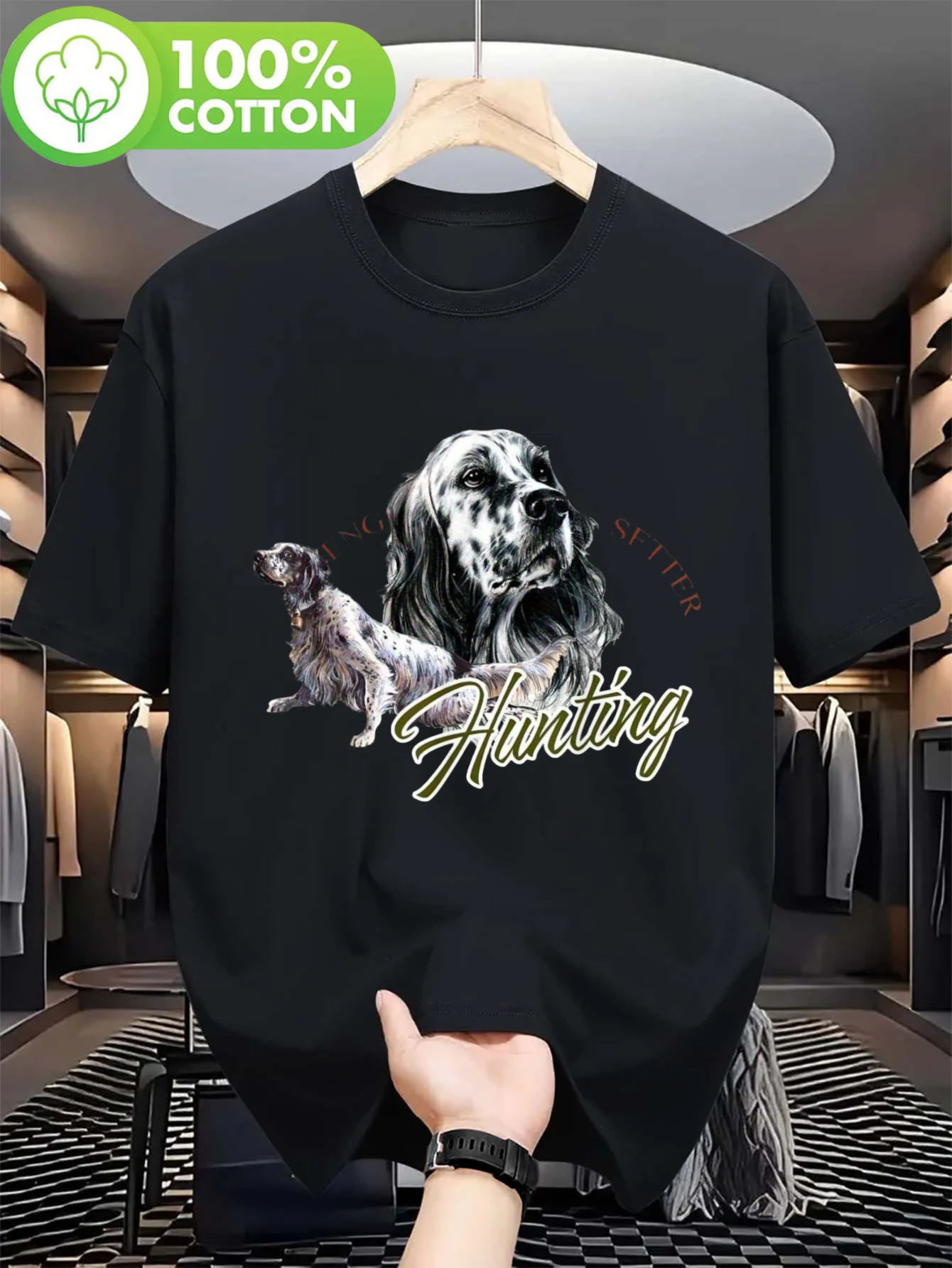 Camiseta de Caza para Hombre 100% con Gráfico de Perro Setter Inglés y Frase de Caza de Aves - Ropa de Exterior Transpirable, Resistente al Sudor y Duradera, Camiseta Casual de Manga Corta para Todas las Estaciones, Ideal para Entrenamiento y Caza