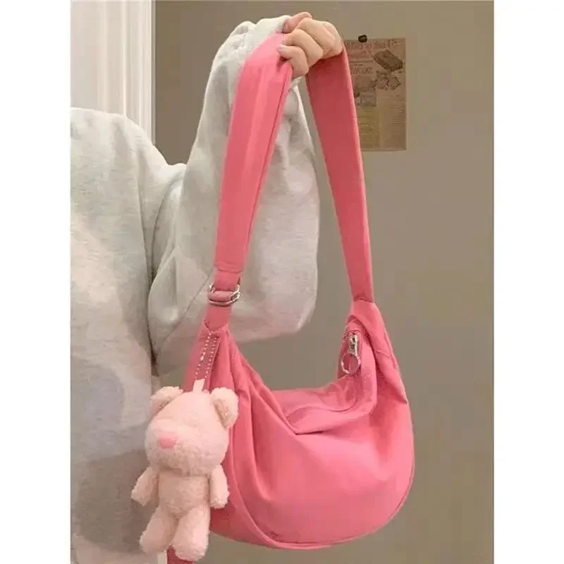 

Xiuya Pink Womens Shoulder Bag Solid Colour Sweet Fsahion Korean Crossbody Bags Simplicity Casual Versatile Zips Ladies Bag