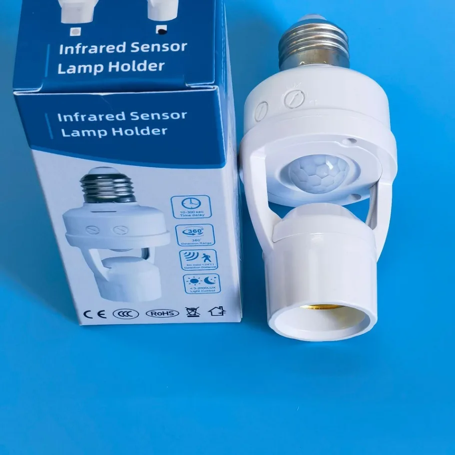 Human Induction Lamp Holder PIR Motion Sensor LED Night Lamp Socket Base E27 AC 85-265V Delay Time Adjustable Switch 360 Degrees