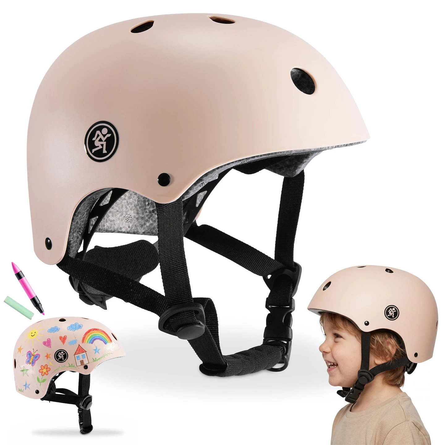 Hypermotion beschermende helm voor kinderen, geschikt voor fietsen en scooters, maat S (46-56 cm), mat beige – voor kinderen van 2 tot 8 jaar, gewicht 280 g, 11 ventilatieopeningen, PP-buitenkant en