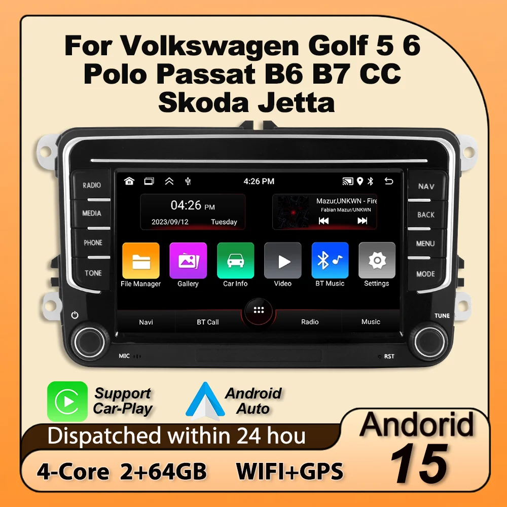 Android 15 IPS-Bildschirm Autoradio für Volkswagen Skoda Octavia Golf 5 6 Touran Passat B6 Polo Jetta Carplay GPS Zentrale Multimedia-Einheit