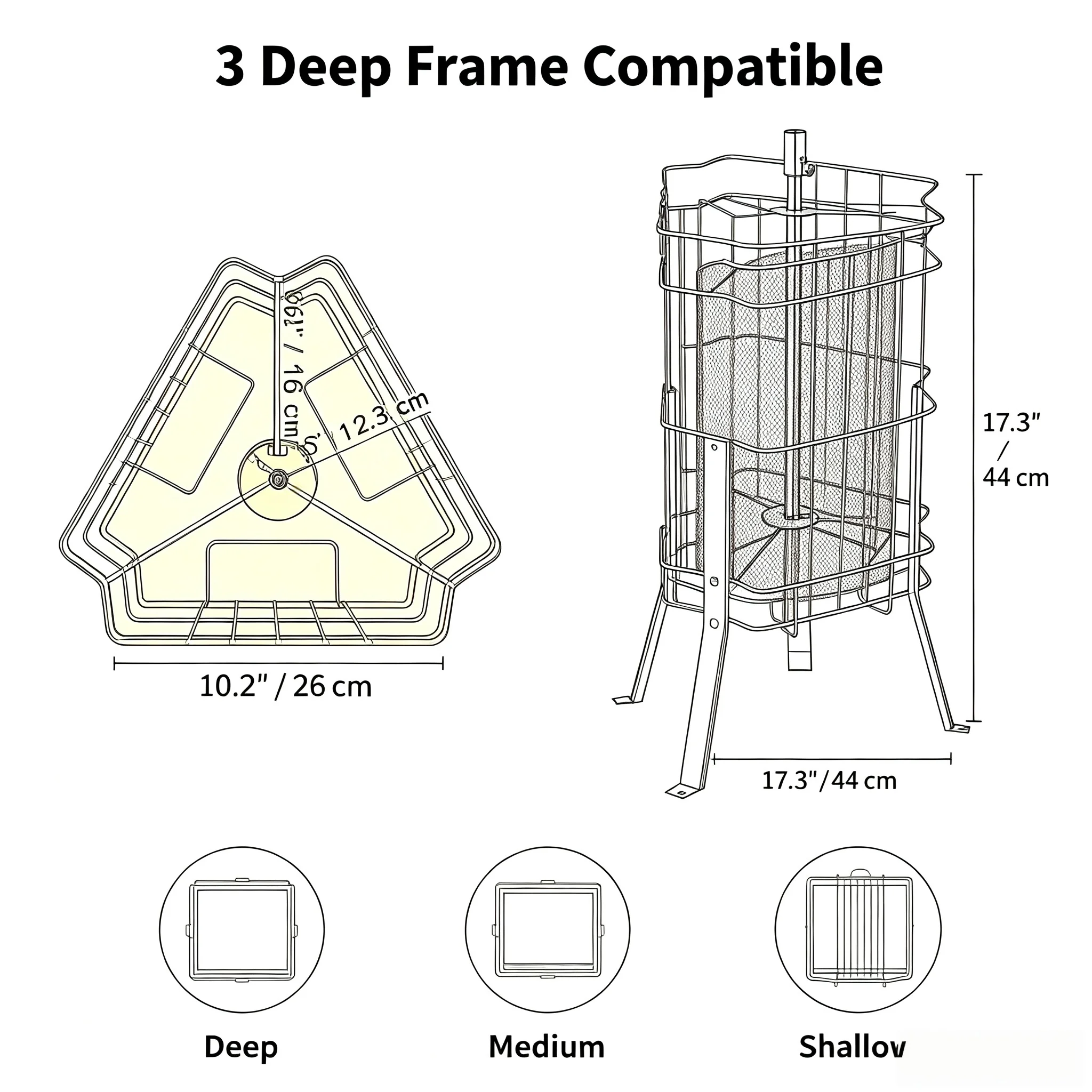 Stainless Steel Honey Extractor 3 Frames, Honeycomb Rotary Drum, Transparent Lid, Height Adjustable Bracket