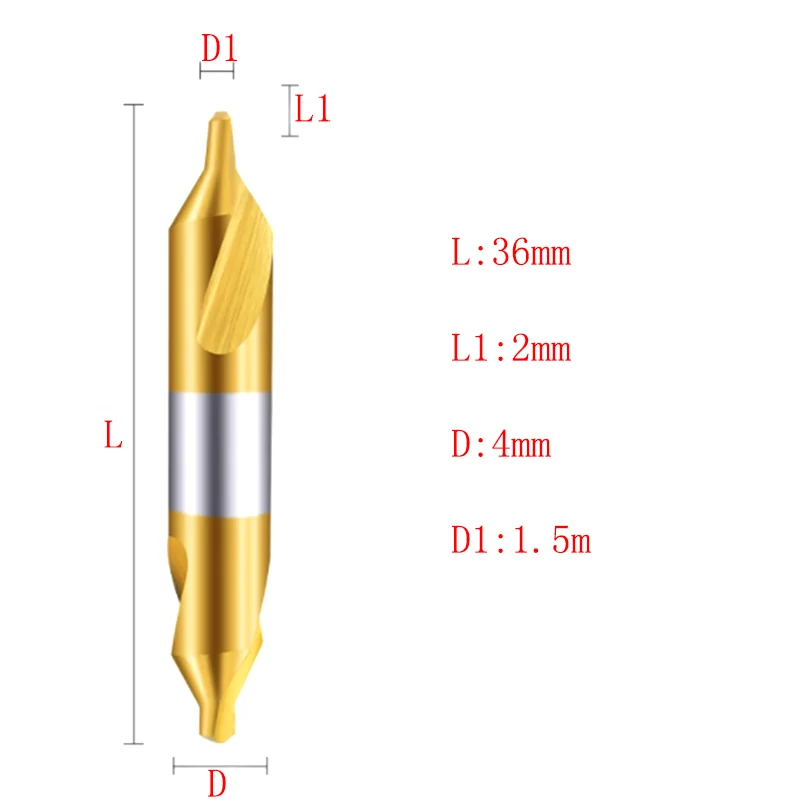 YRFL 5PCS HSS Center Drill Bit Combined Center Drills 60 Degree Countersinks Angle Bit Metal Drill Bit HSS-TIN