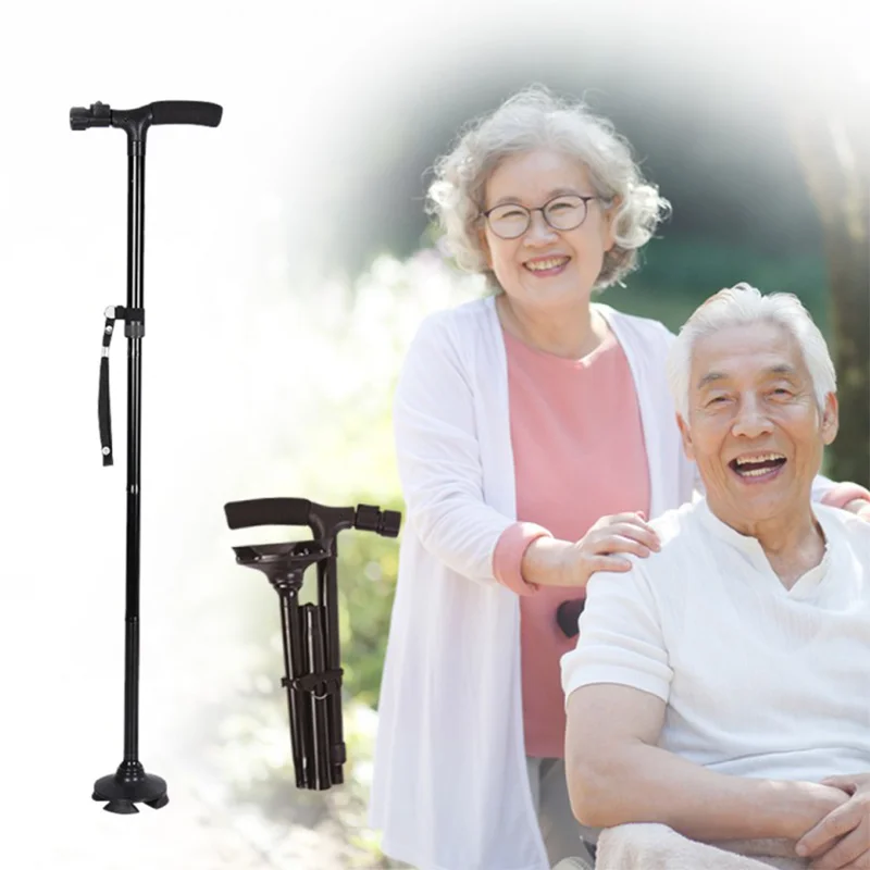 Elderly four-foot cane folding LED ultra-light walking aid